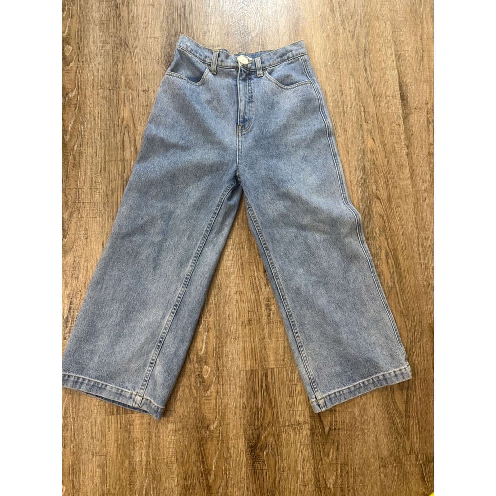 Whimsy + Row Flora Wide Leg Jeans Light Wash Organic Cotton Blue Size 27